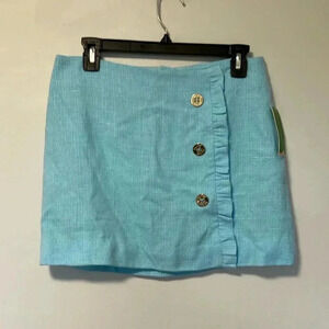 NWT Lilly  Pulitzer Hayes Skye Blue Skirt with Gold Buttons